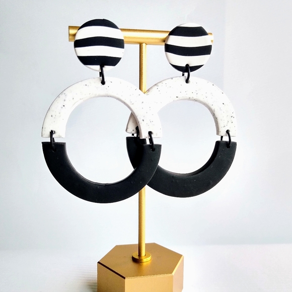 Black and White Statement Hoop Earrings - Picture 6 of 6